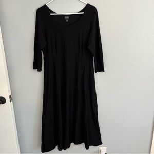 Eileen Fisher Maxi Dress Half Sleeve Crew Neck Black Sz S Stretch Minimalist